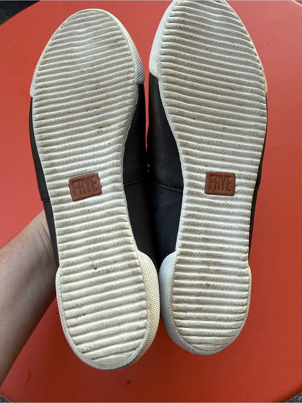 Frye Black Leather Slip-On Flats with White Trim - Picture 7 of 11